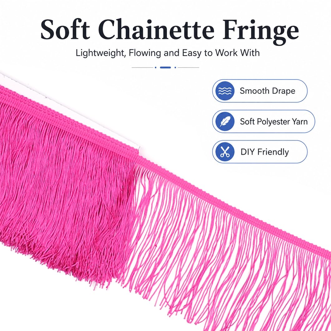 6inch Chainette Fringe Trim Tassel Sewing Trim (Hot Pink) - 10 Yard