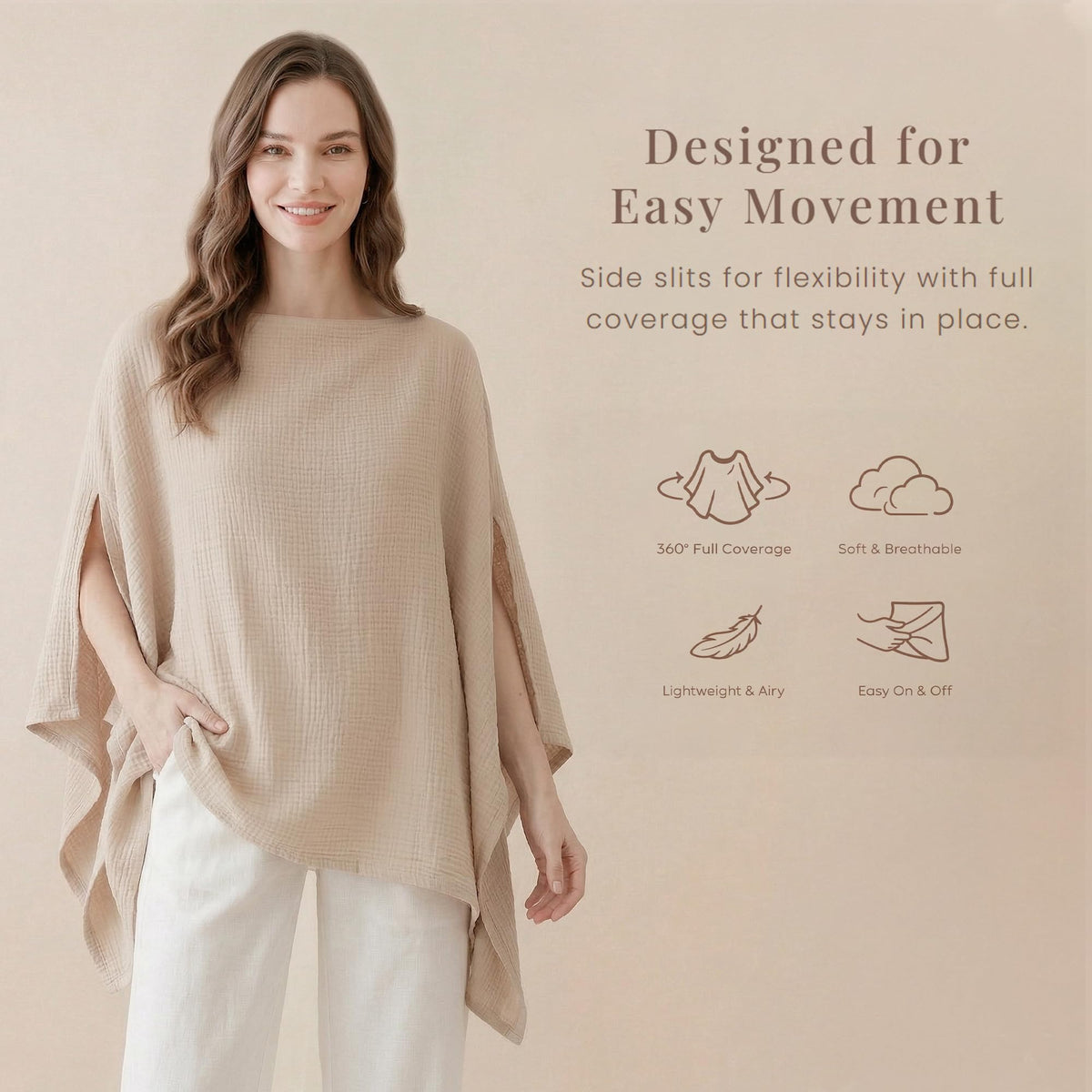 Muslin Nursing Cover for Women, 360° Full Privacy Poncho