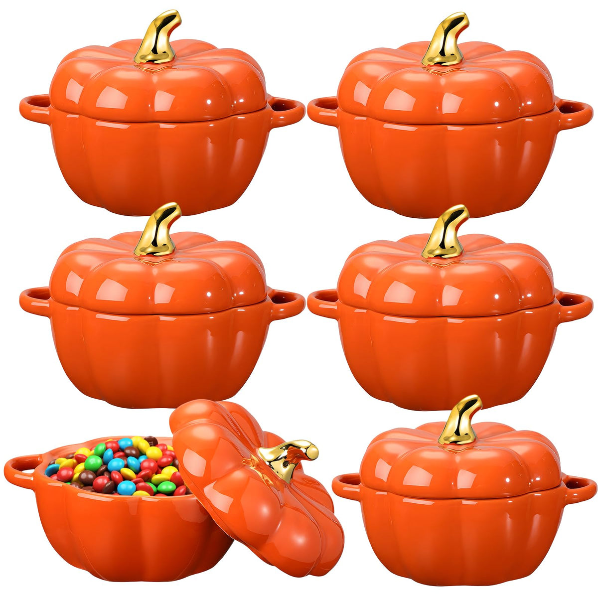 6 Pcs Pumpkin Ceramic Bowl 15 oz Soup Bowl, Orange