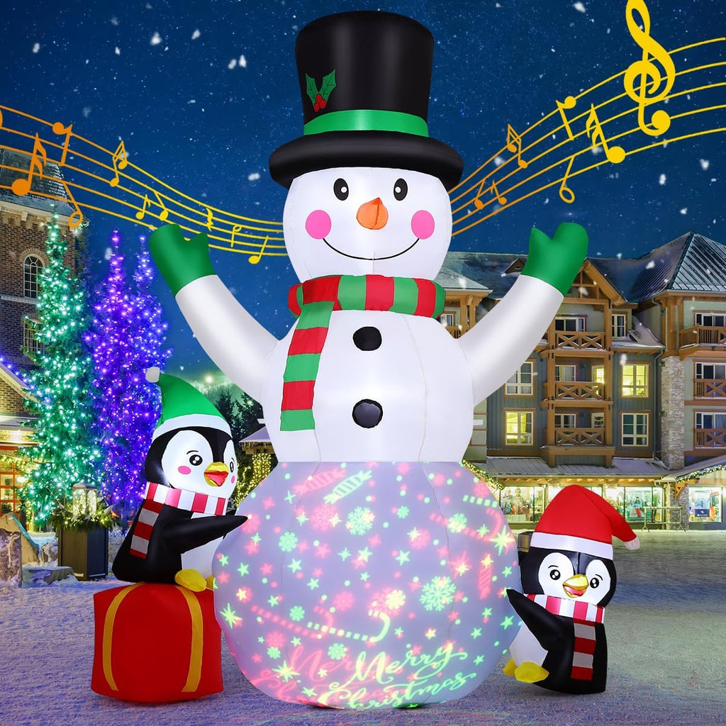 8.3 FT Christmas Inflatables Snowman Built-in Music Box & Rotating Colorful LED Lights, Christmas Inflatable Outdoor