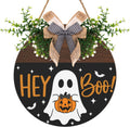 Halloween Hey Boo Door Sign Outdoor Decor Ghost Pumpkin Door Wreath Front Door Hanger Holiday Wooden Signs Outdoor