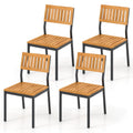 Patio Dining Chair Set of 4, Outdoor Acacia Wood Chairs with Metal Frame, All-Weather Bistro Chairs, for Indoor Lawn