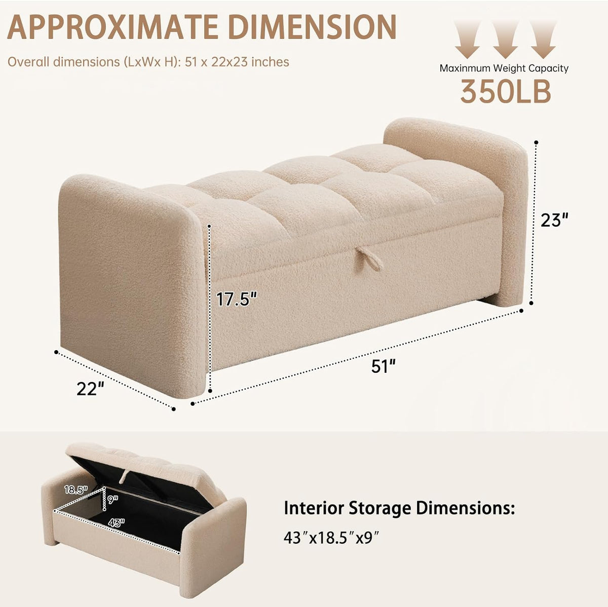 Storage Bench End of Bed, Upholstered Storage Ottoman Bench with Pillows for Foot of Bed, Bedroom,Living Room
