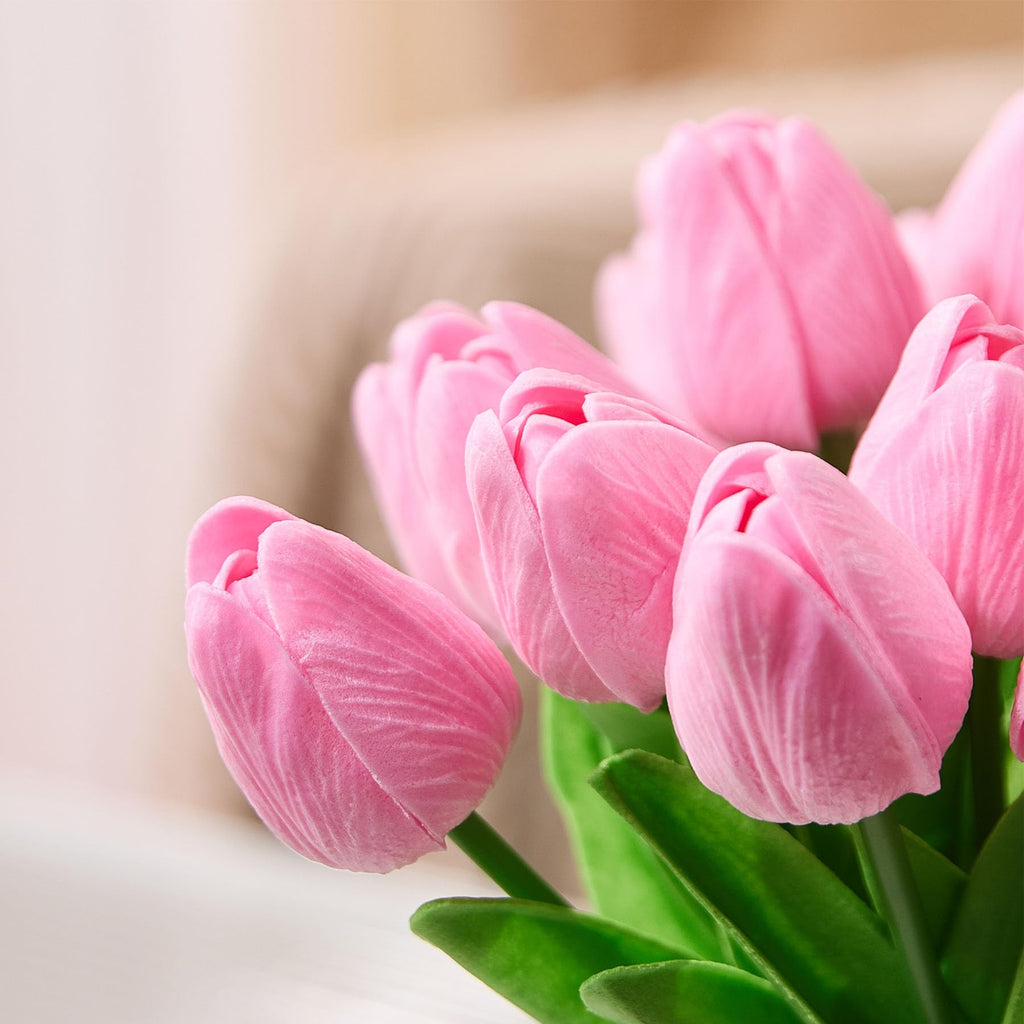 30 Pcs Pink Tulips Artificial Flowers Fake Tulips Fake Tulip Flowers Real Touch 13" Silk Flower for Bulk Home Kitchen