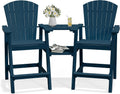 Tall Adirondack Chairs Set of 2 with Double Connecting Trays, Navy | HDPE Bar Height Outdoor Chairs with Umbrella