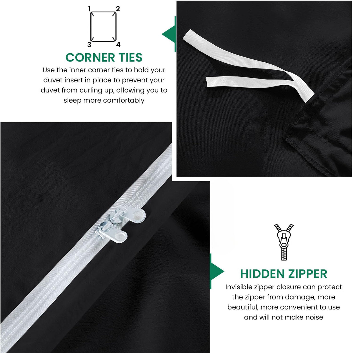 3 Sided Zipper Closure 3PC- Duvet Cover Set Egyptian Cotton Hotel Quality