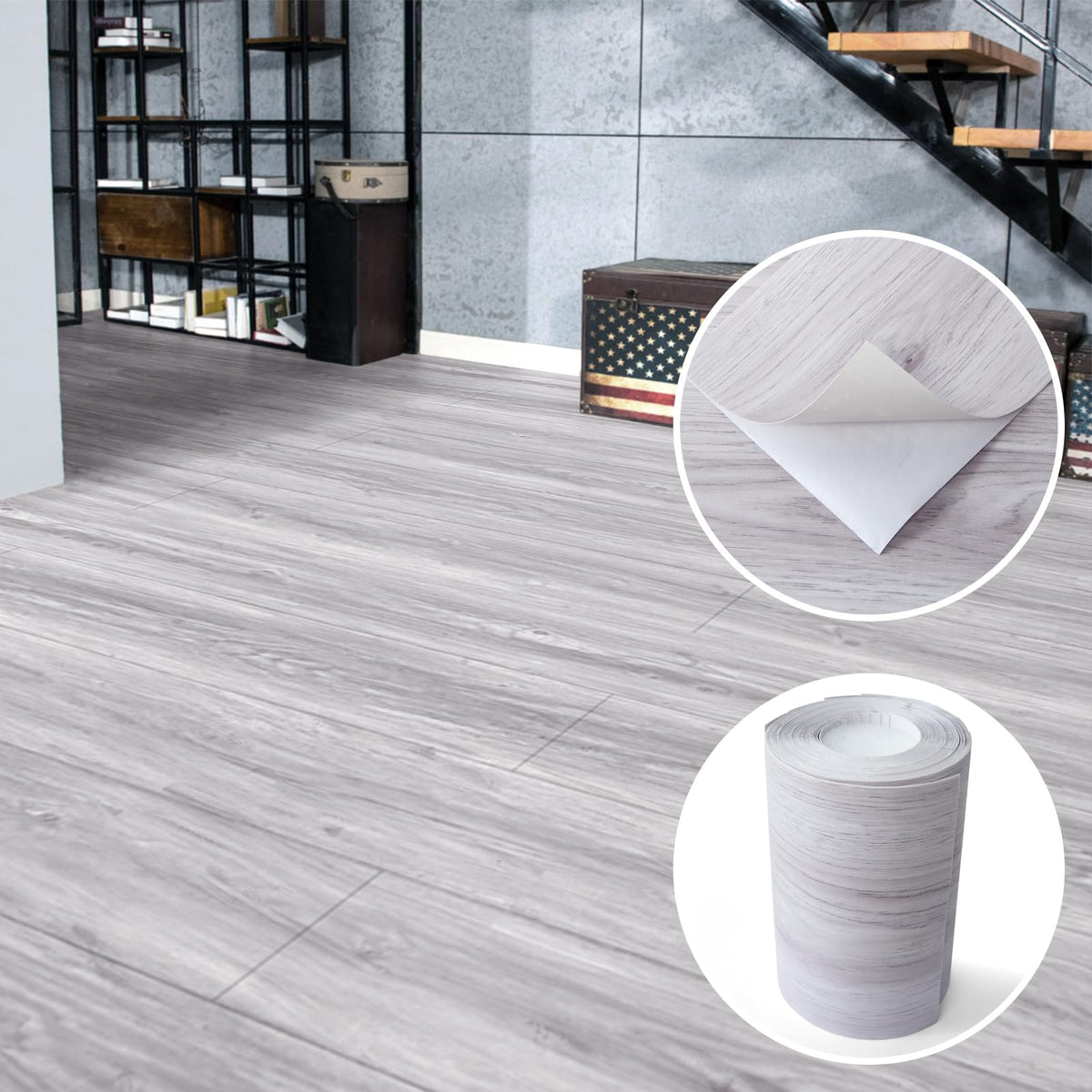 Wood Textured Peel and Stick Vinyl Floor Tiles, 40-Pack, White/Grey