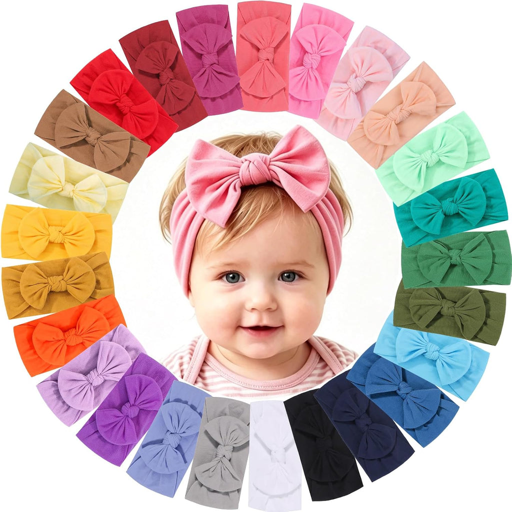 25PCS Baby Nylon Headbands Soft Baby Girl Headbands with Hair Bows
