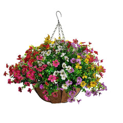 Hanging Basket with Chain Artificial Green Plant Eucalyptus Flower for Outdoor Balcony Decoration, Colorful (A Small