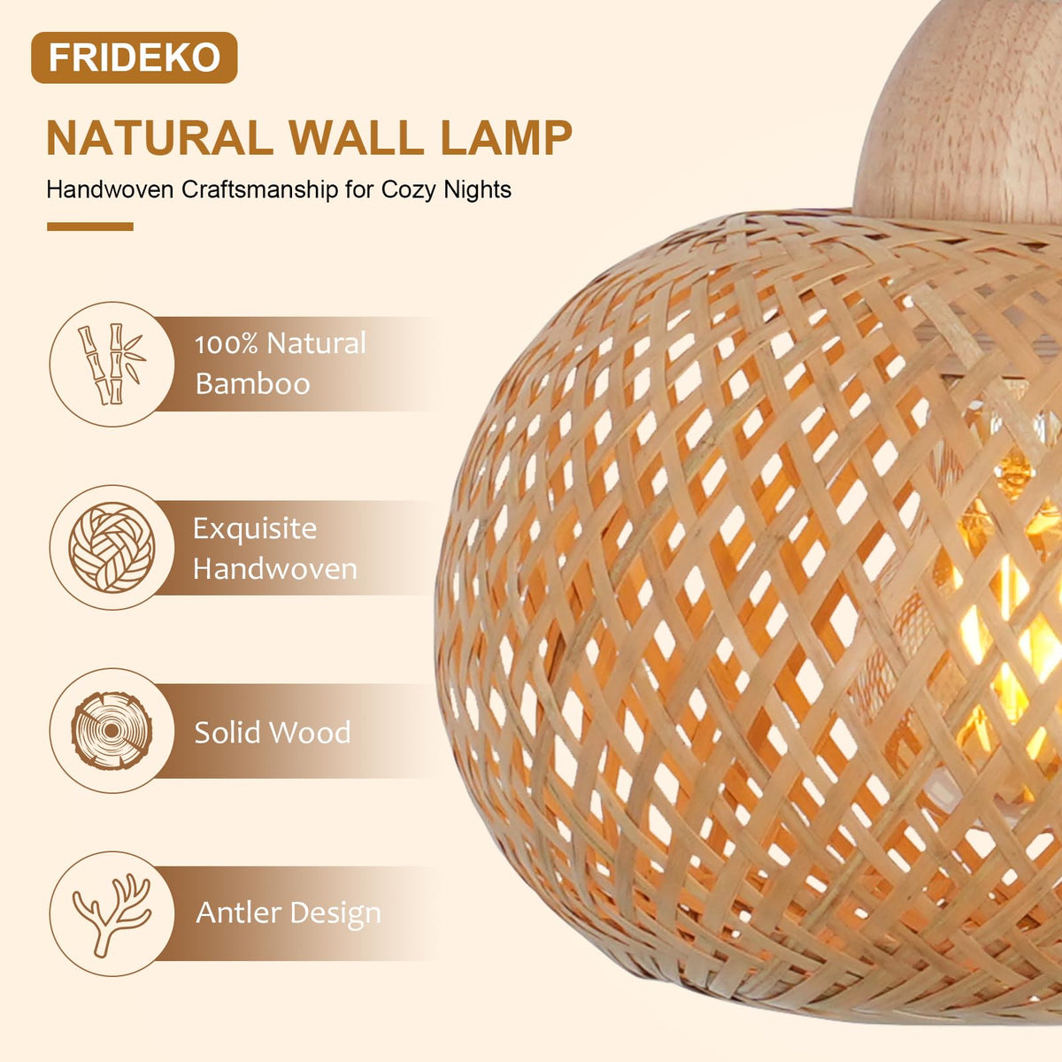 Bamboo Lantern Plug in Wall Sconces Wicker Wall Lamp with Plug in Cord Hand Woven Rattan Wall Light Farmhouse Rustic