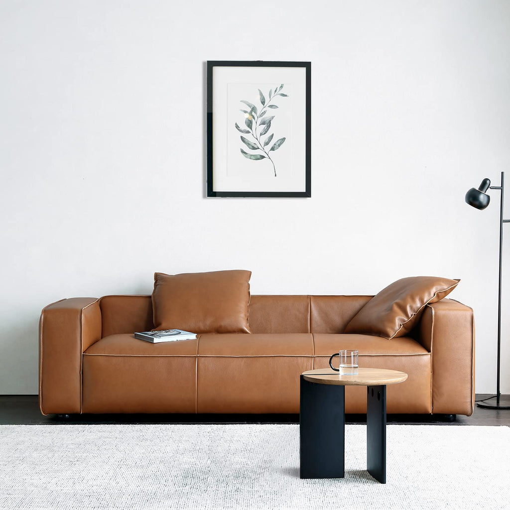 Luxury Mid-Century Modern 3-Seater Lounge Sofa with Extra-Wide Armrest Seat Apartment Dorm Bedroom Office, Genuine