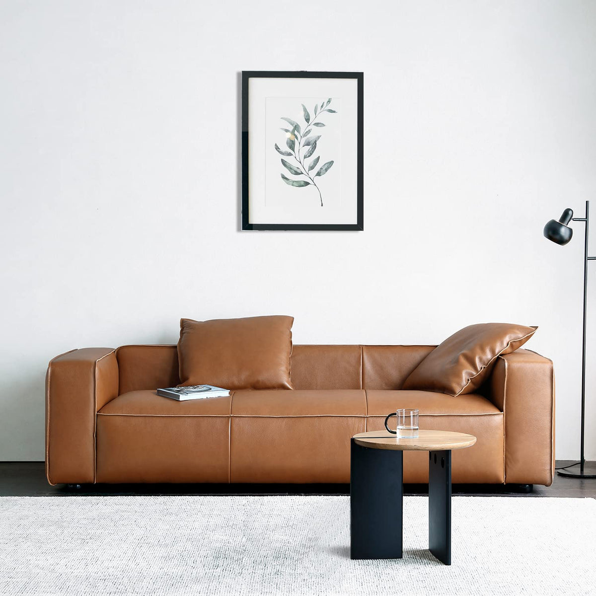 Luxury Mid-Century Modern 3-Seater Lounge Sofa with Extra-Wide Armrest Seat Apartment Dorm Bedroom Office, Genuine