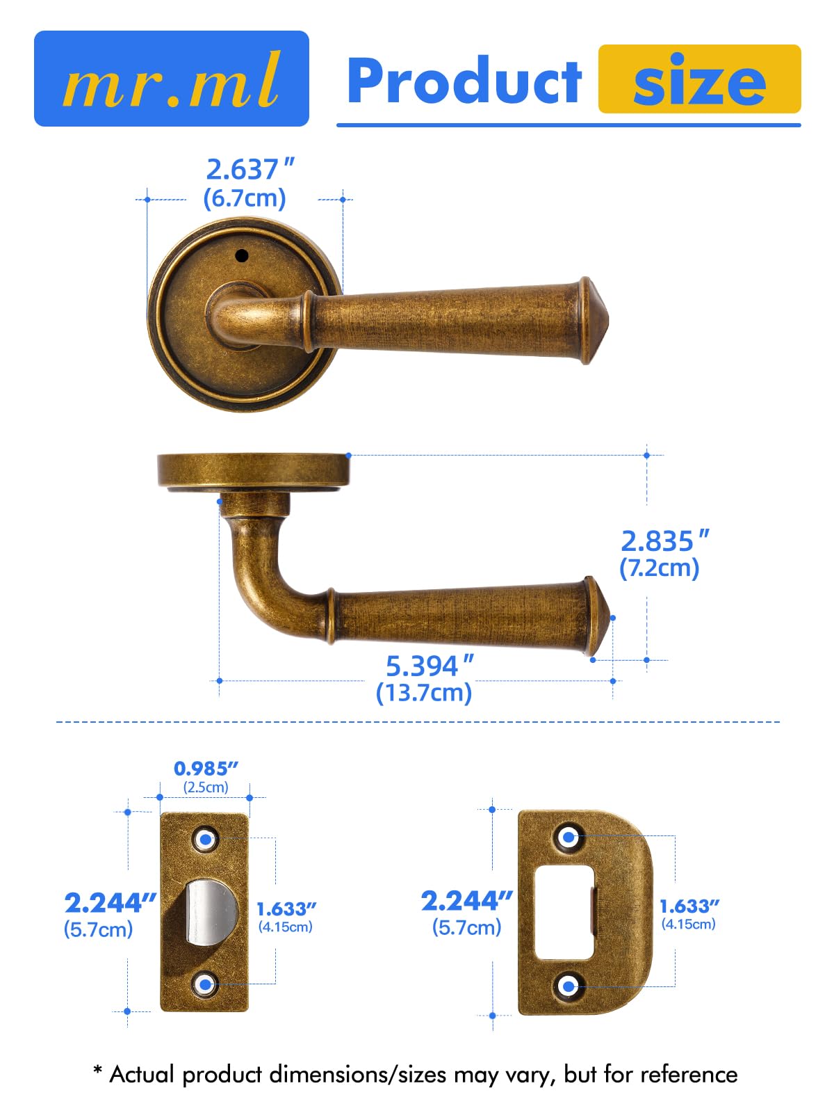 Door Handles Antique Brass Retro Privacy Vintage Door Lever, 2 Pack