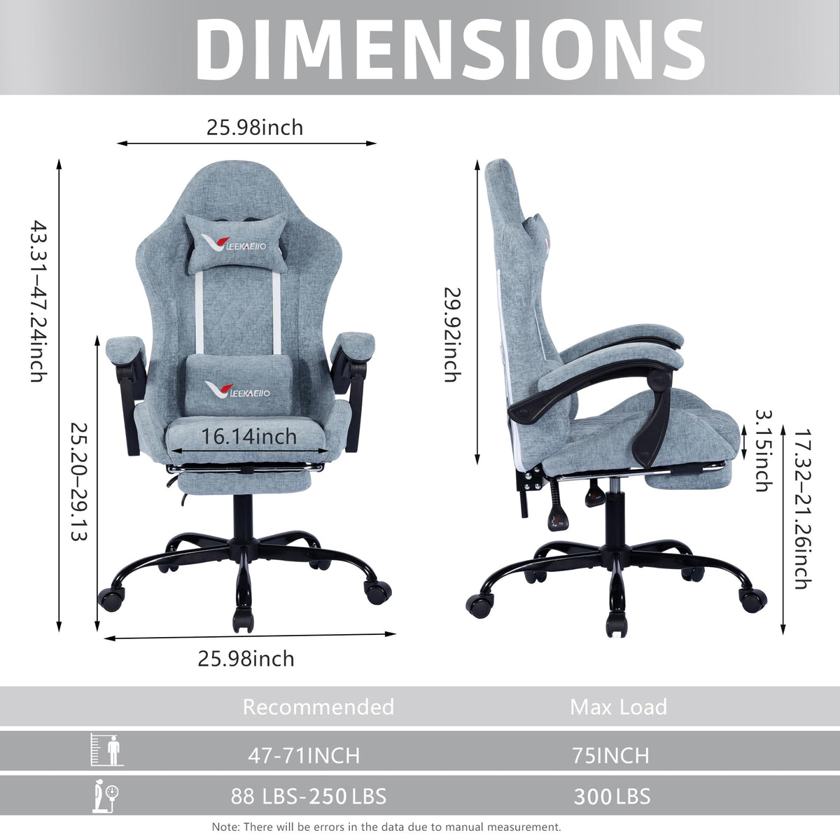 Fabric Gaming Chair for Adults, Ergonomic Computer Office Desk Chair with Footrest, Pocket Spring Cushion, Reclining