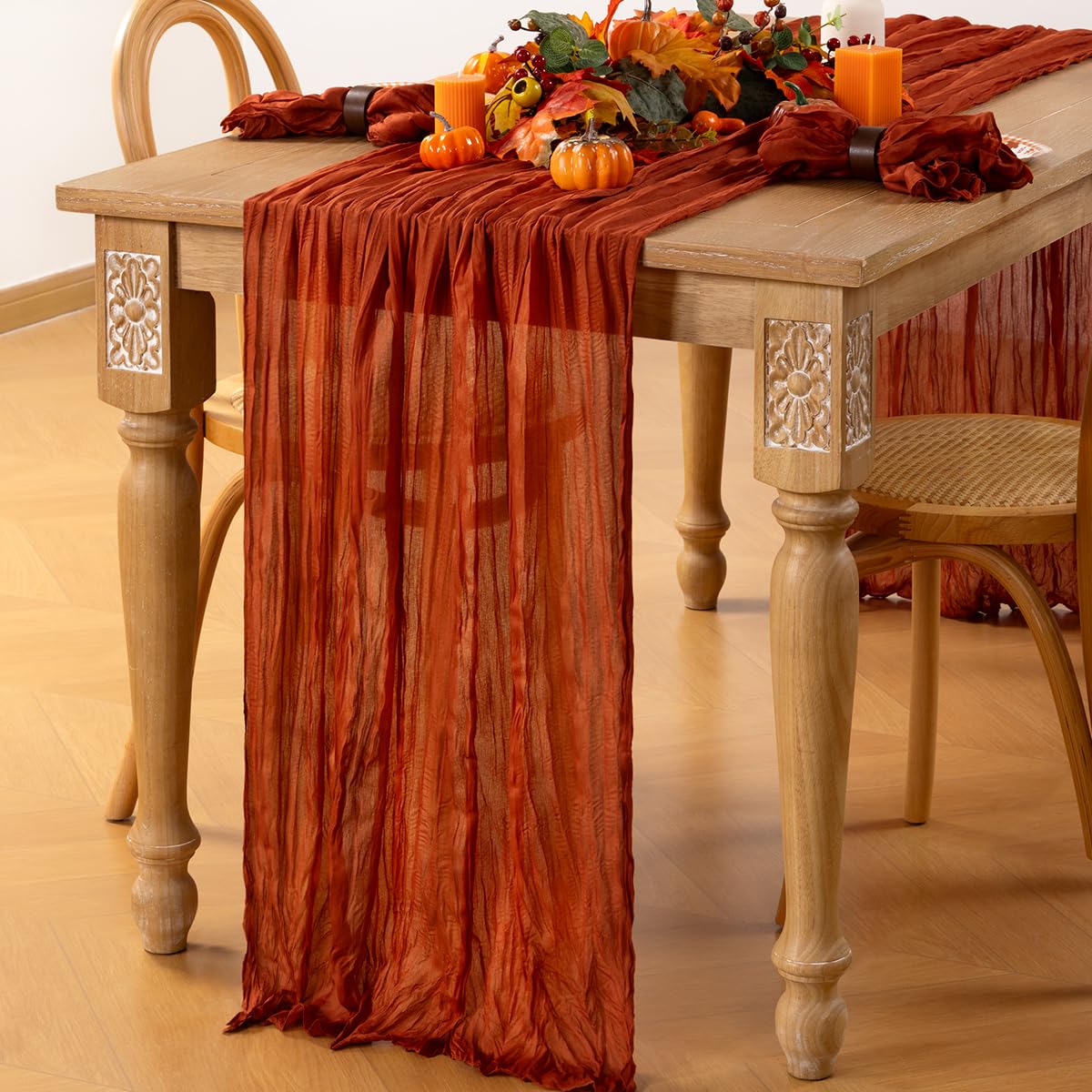 Fall Table Runner Terracotta Thanksgiving Cheesecloth Table Runner, 6 Pack