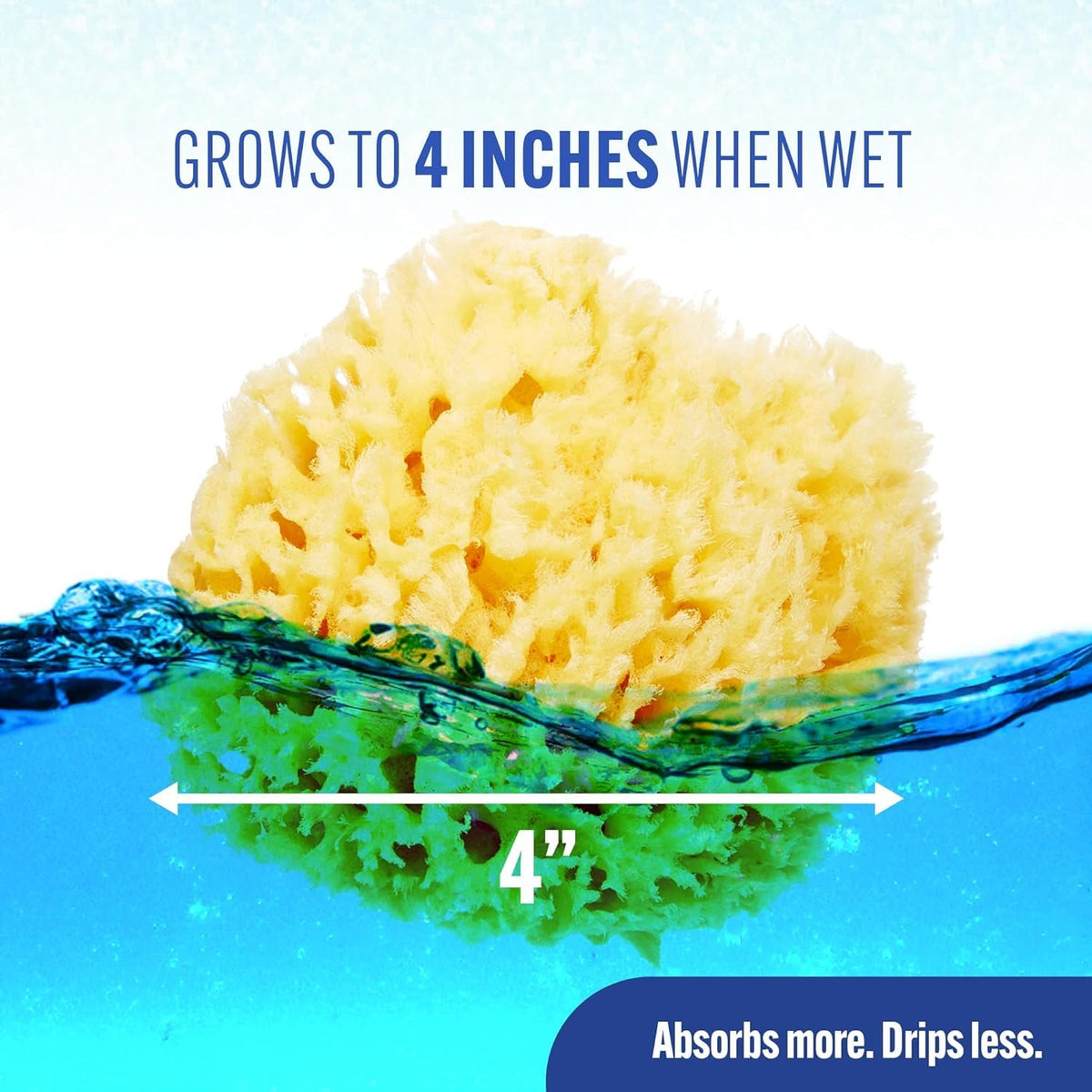 Buddy Natural Bath Sponge, Ultra-Soft Sea Wool, Gentle on Baby's Skin, Hypoallergenic, Biodegradable, 3-Pack, 4in for