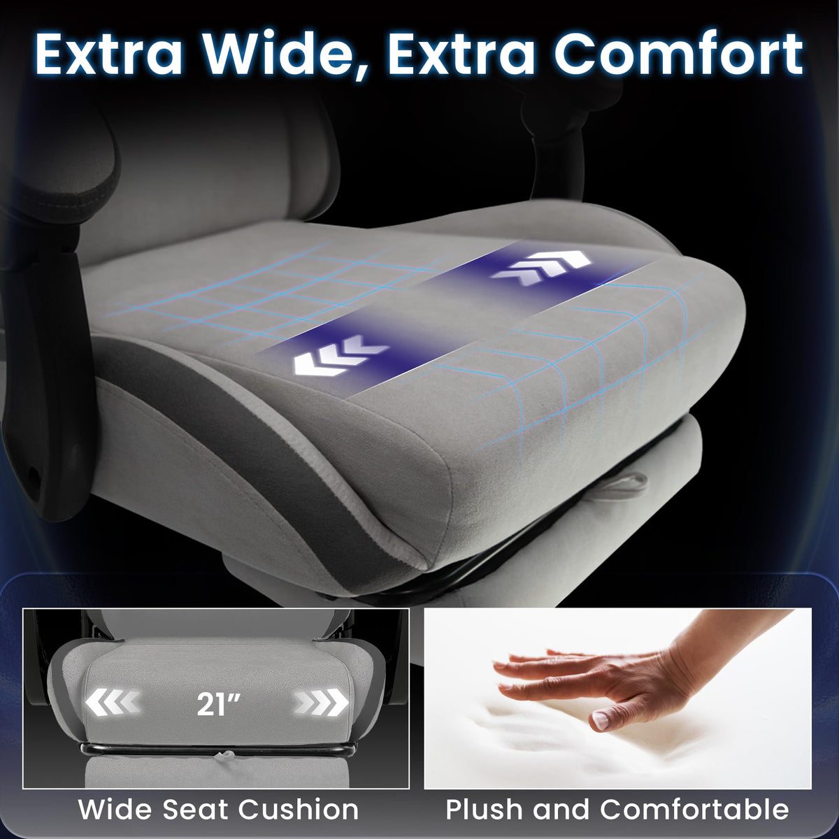 Gaming Chair, Lumbar Support with Breathable Fabric, Grey