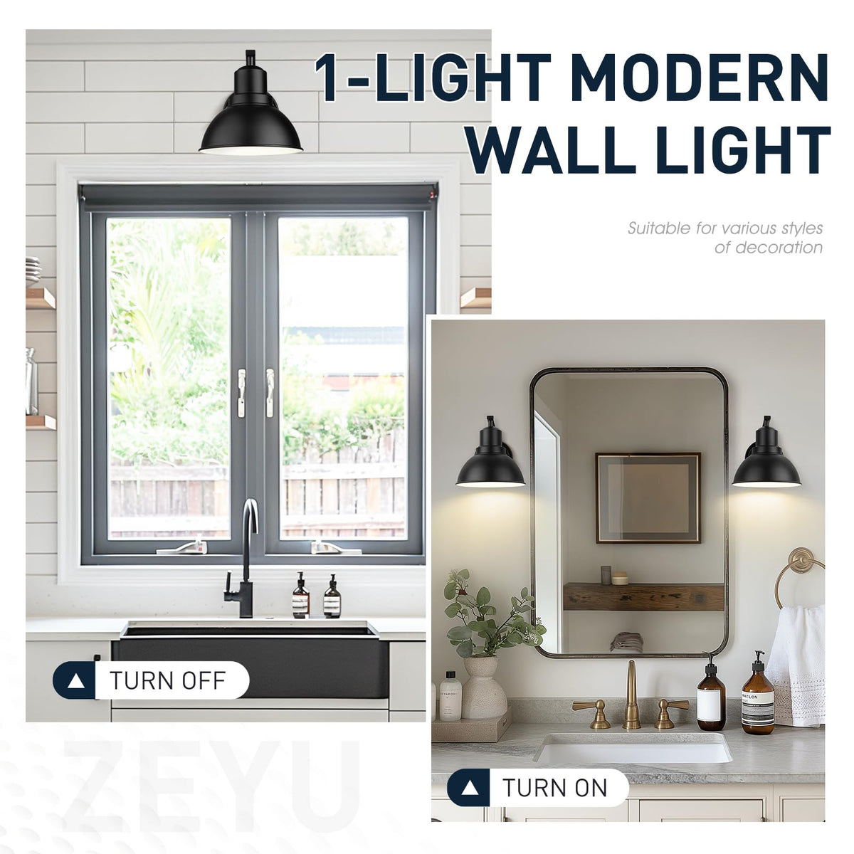 8.4 Inch Indoor Wall Mount Lamp Light Fixture, Industrial Wall Sconce Lighting Bedroom, Black Finish, ZY24-1W BK