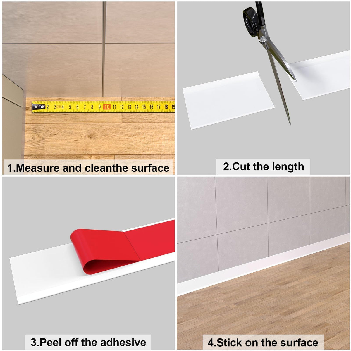 Peel and Stick Vinyl Baseboard Trim, 4 in x 100 ft Vinyl Wall Base, White