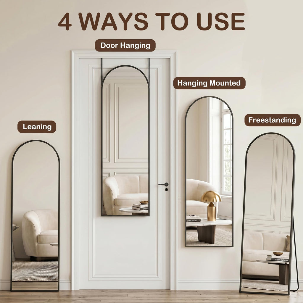 Full Length Mirror, 48" x 14" Over-the-Door Hanging Mirror, Black