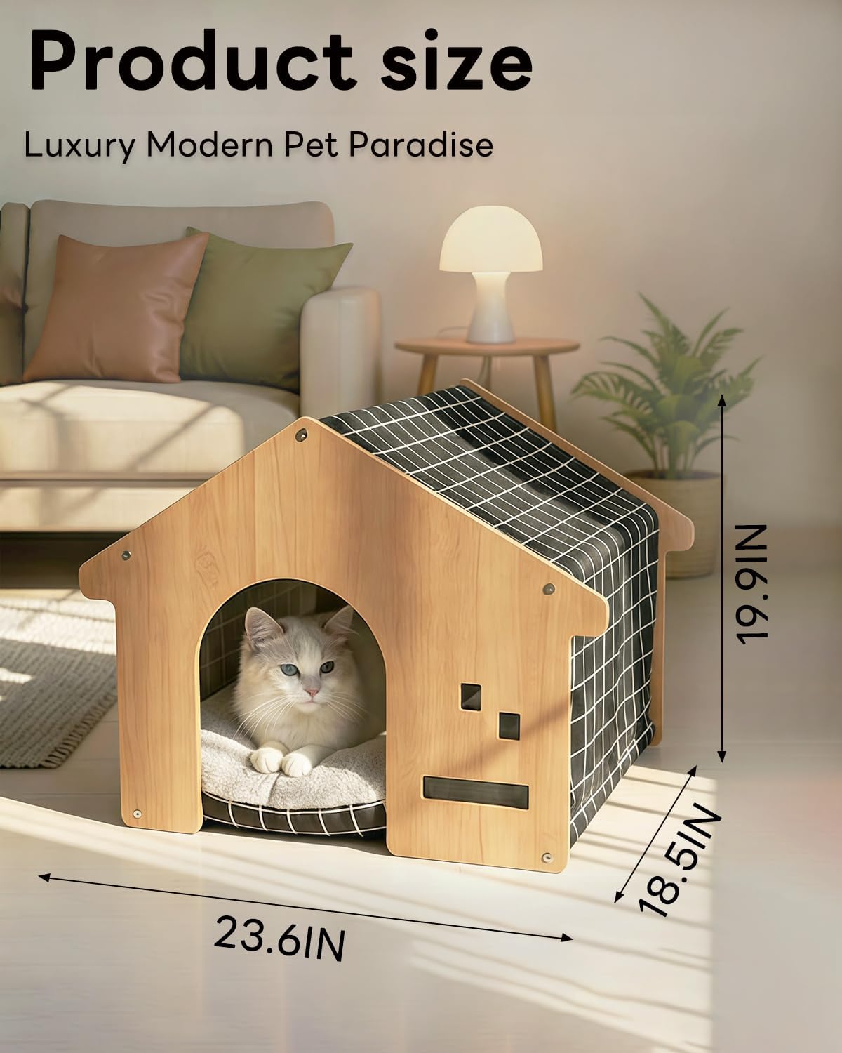 Indoor Dog House with Solid Pine Wood Frame, Furniture Style Cat House & Condos for Small Medium Dogs Cats Up to