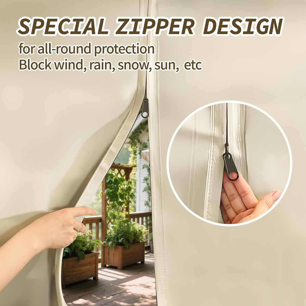 Outdoor Curtains Waterproof, Zipper Design 2 Panels Privacy Weatherproof Blackout Curtain Top & Bottom Grommet