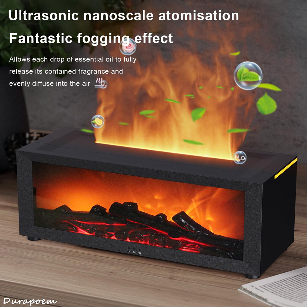 Fireplace Essential Oil Diffuser, 150ml Aromatherapy Diffuser, Ultrasonic Cool Mist Humidifier, 7 Colors Firelight