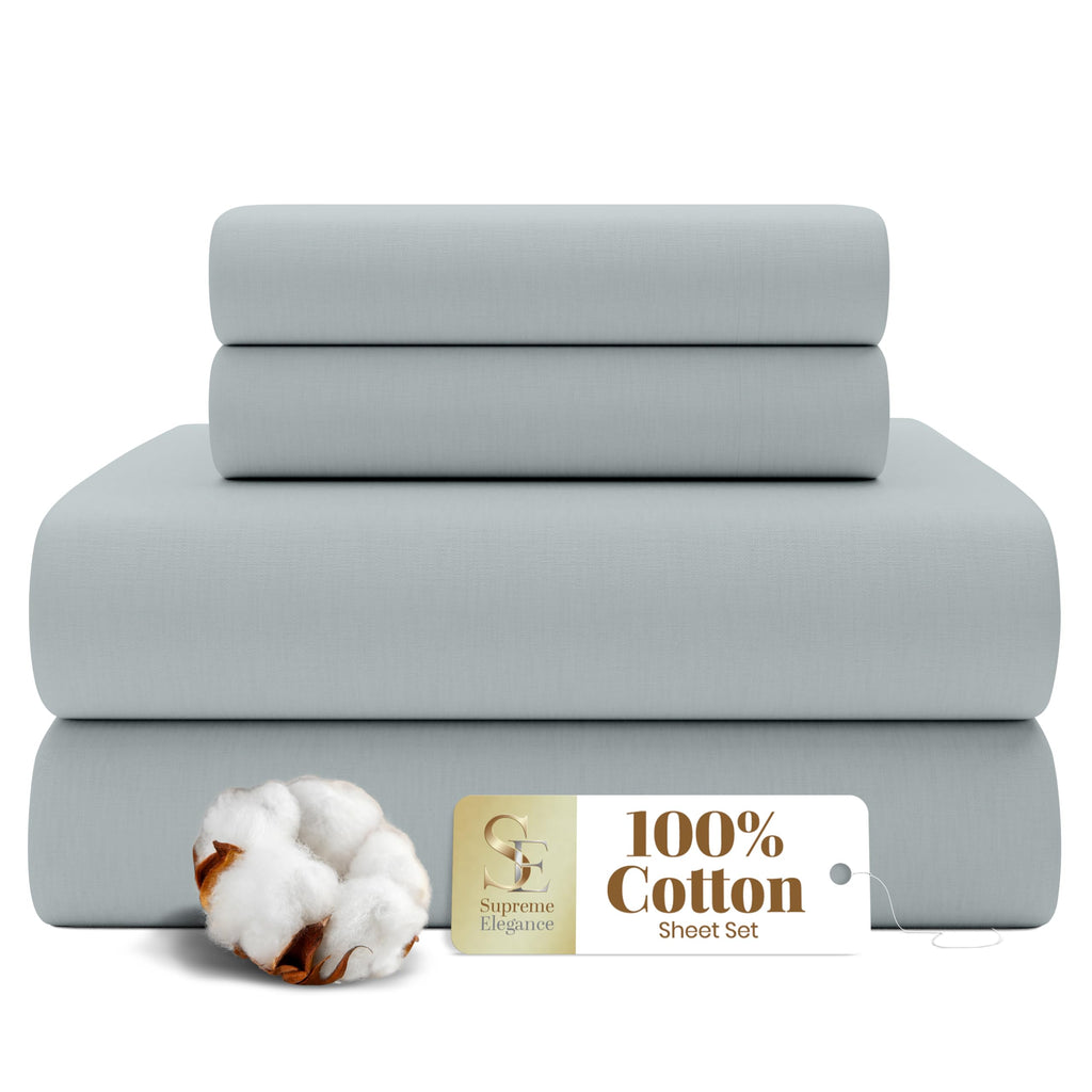 Percale Full Cooling Sheets Set, 100% Cotton, Soft Gray