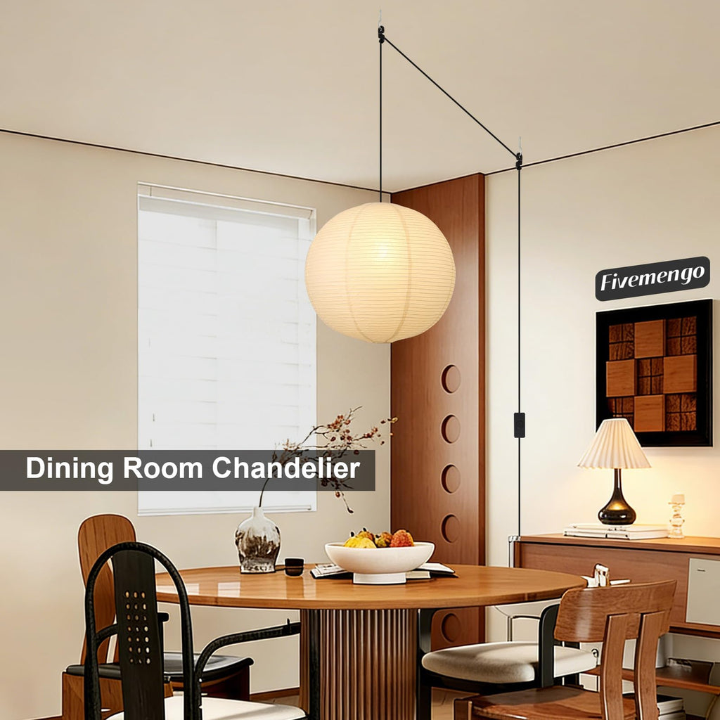 Inspired Noguchi Style 20in Paper Lanterns Plug in Hanging Lamp Off-White 19.7FT Cord