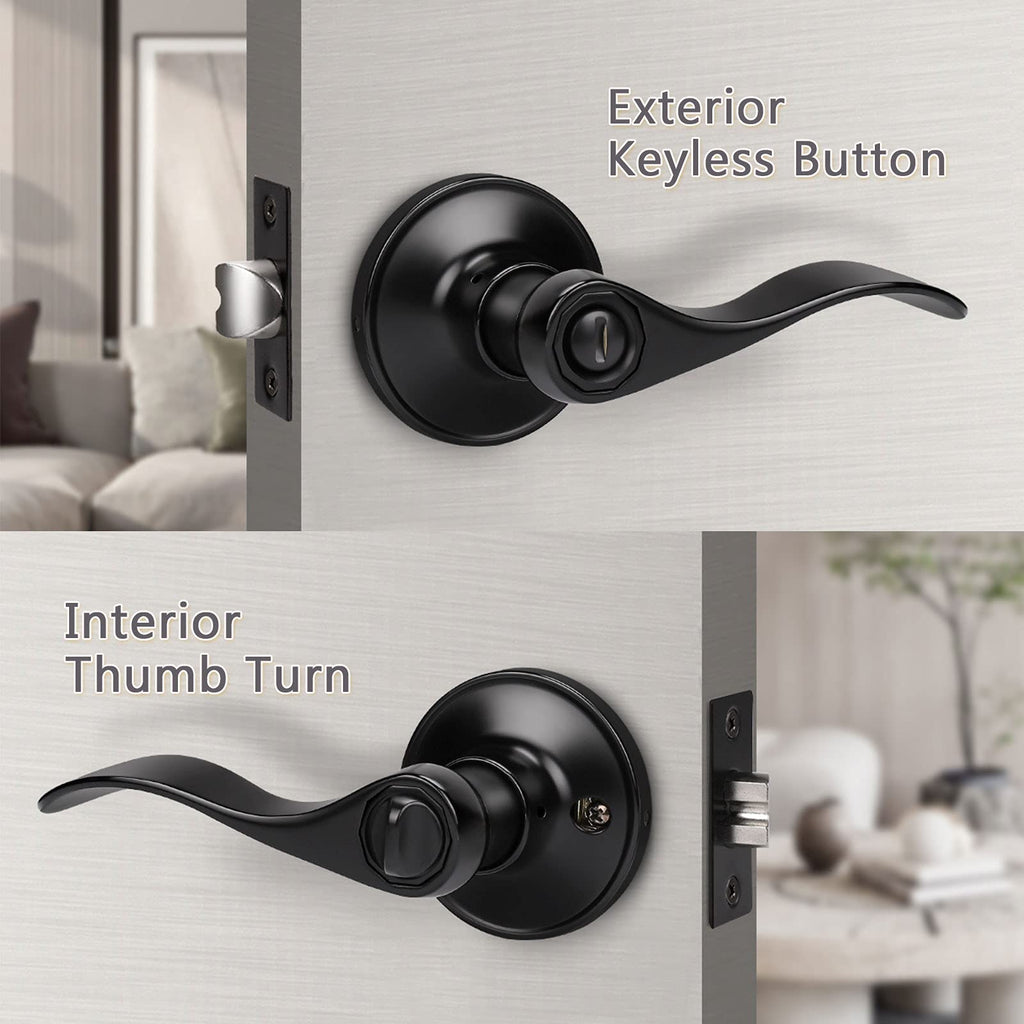2 Pack Black Interior Door Handles Privacy Door Levers with Lock Inside, Keyless Wave Style Door Handle Knobs for