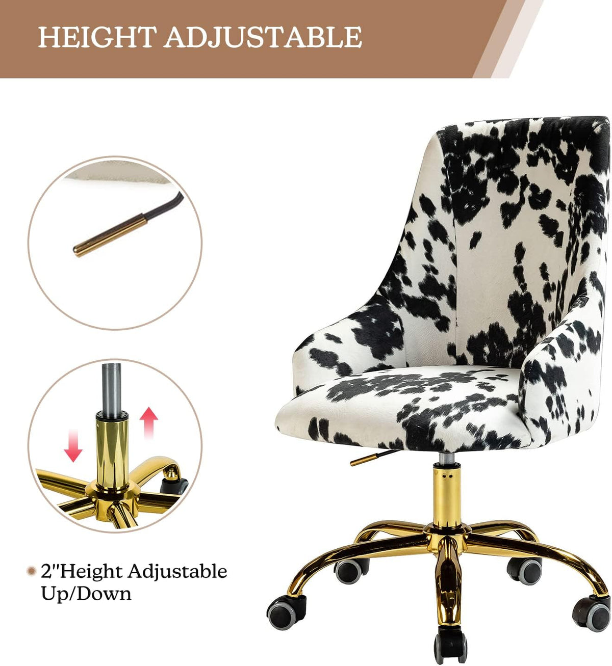 Upholstered Desk Chair Modern Armless with Wheels, Adjustable Swivel Fabric Task Chair for Living Room, Bedroom