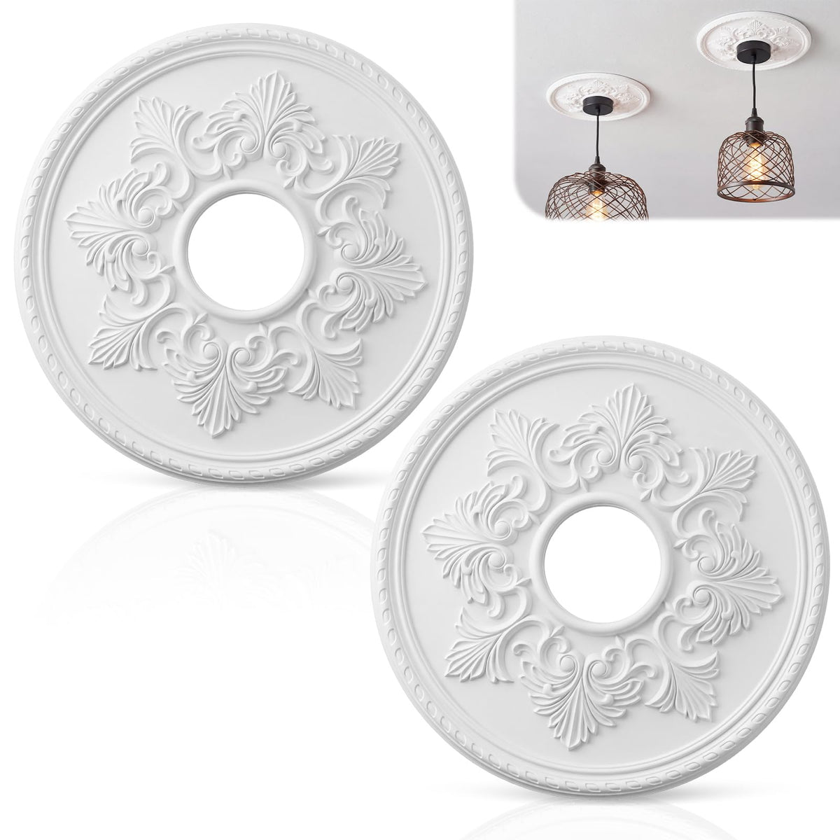 2 Pack 15" OD x 3.94" ID PU Chandelier Fan Ceiling Medallion