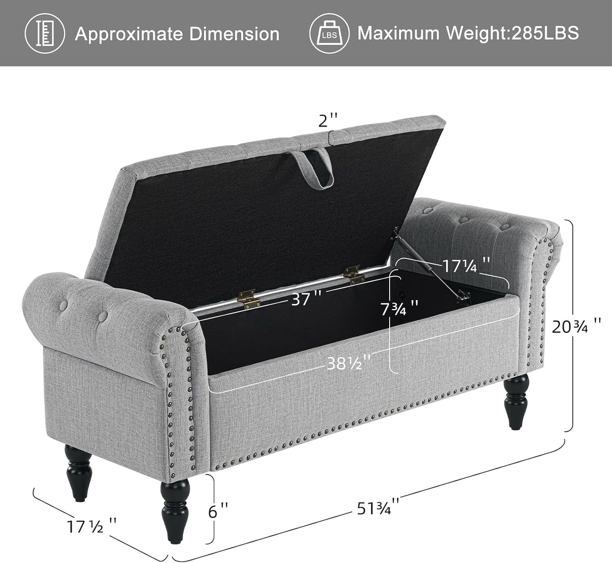 51" Bedroom Bench, End of Bed Bench with Button-Tufted Large Upholstered Storage Bench Ottoman Linen Window Benches