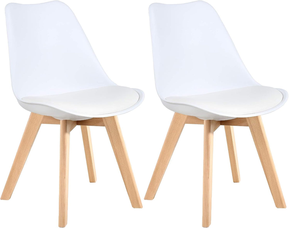 Mid Century Modern Dining Chairs, Shell Lounge Plastic Side Chair with Soft Padded and Wooden Legs for Dining