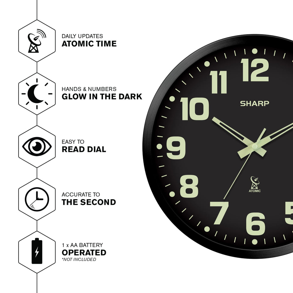 Inspired Nelson Style 12-Inch Atomic Wall Clock, Battery Operated, Glow in Dark