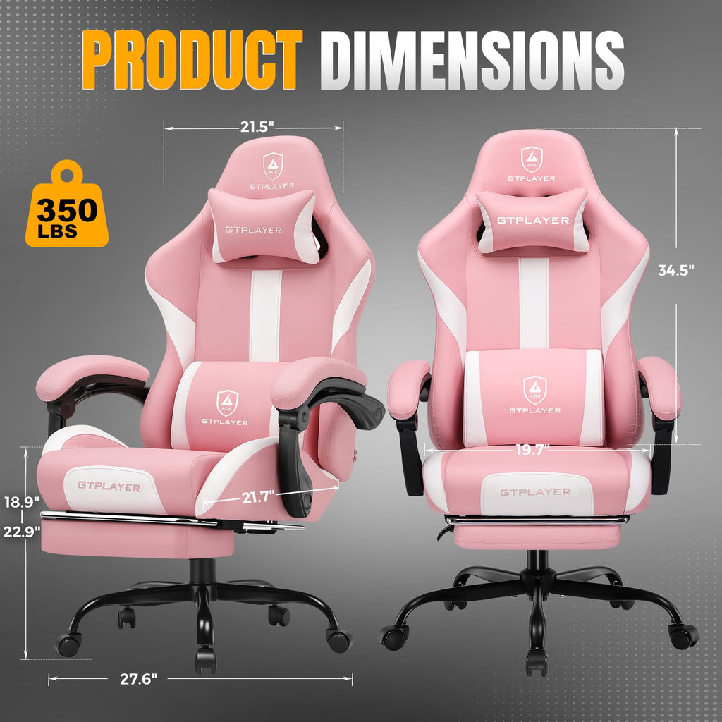 Gaming Chair with Pocket Spring Cushion, Leather Office Chair with Ergonomic High Back & Lumbar Support for Back Pain