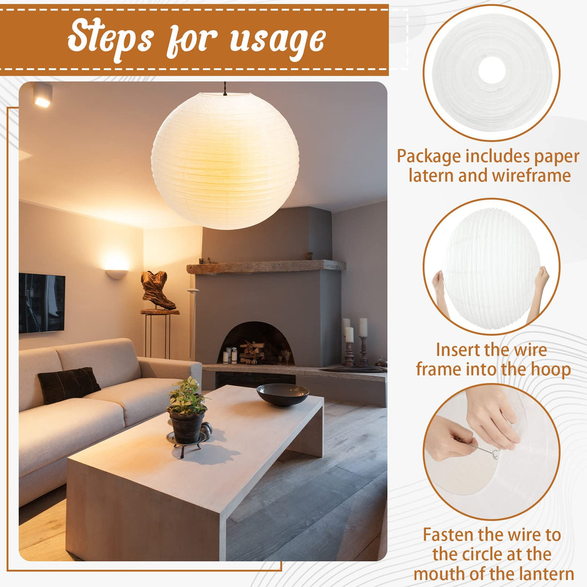 Inspired Noguchi Style 2 Pack 30 Inch Large Paper Lanterns White Hanging Lantern for Decor