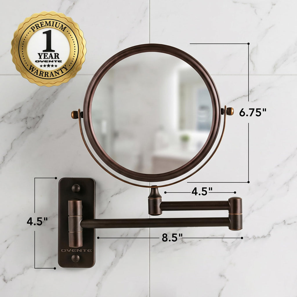 7" Wall Mounted Makeup Mirror, Antique Bronze