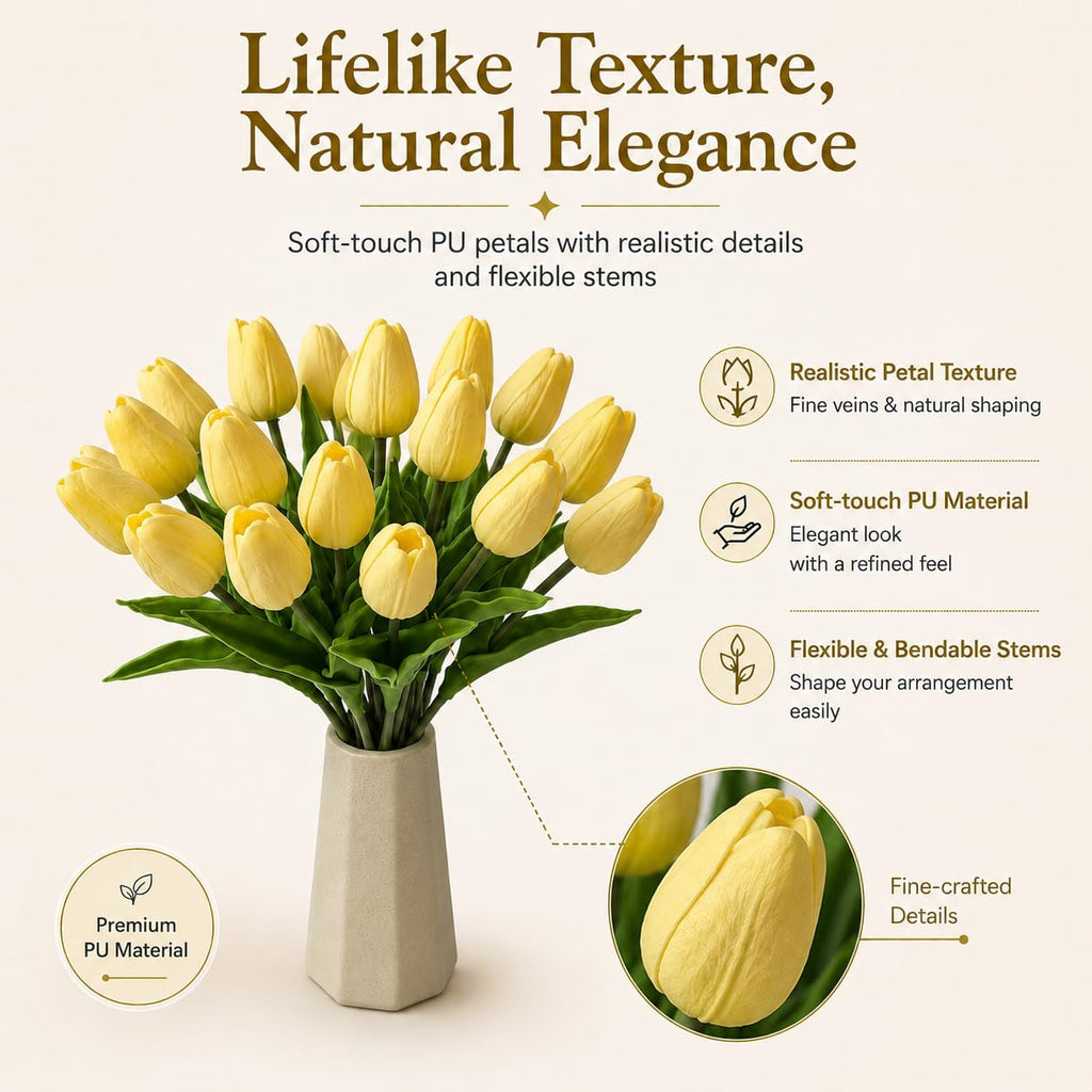 20 Stems Light Yellow Artificial Tulip Flowers Centerpiece