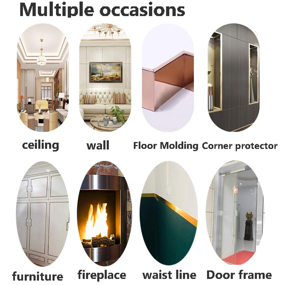 9.8ft Self-Adhesive Mouldings & Trim, Flexible DIY Crown Ceiling Molding, Stainless Steel Wall Trim Decor(Size:2cm