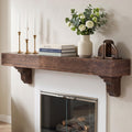 60 Inch Fireplace Mantel Shelf with Corbels Solid Wood Rustic Walnut Finish