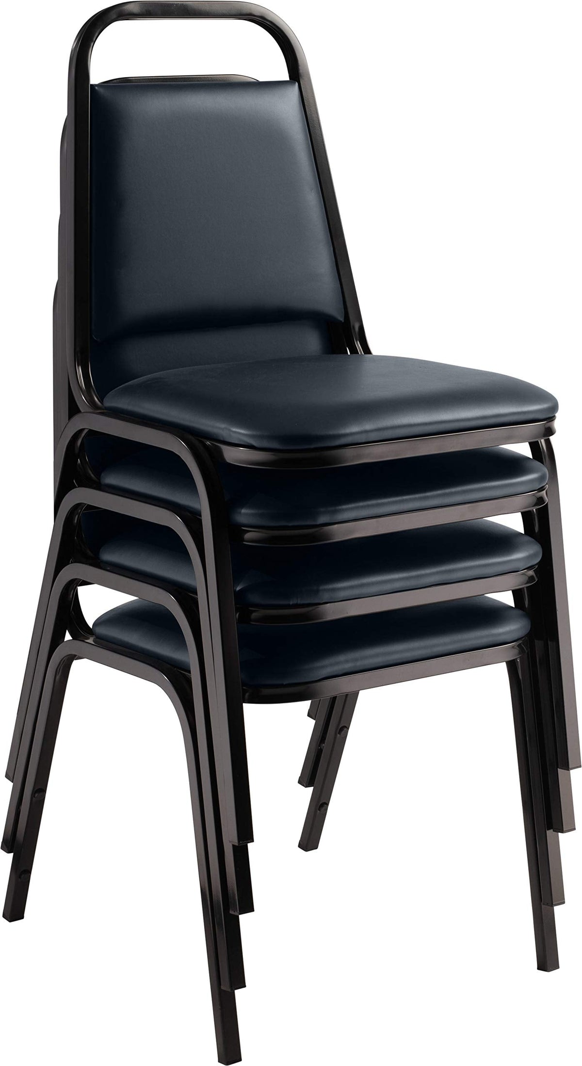 4 Pack) NPS Vinyl Upholstered Stack Chair, Midnight Blue Seat, Black Frame
