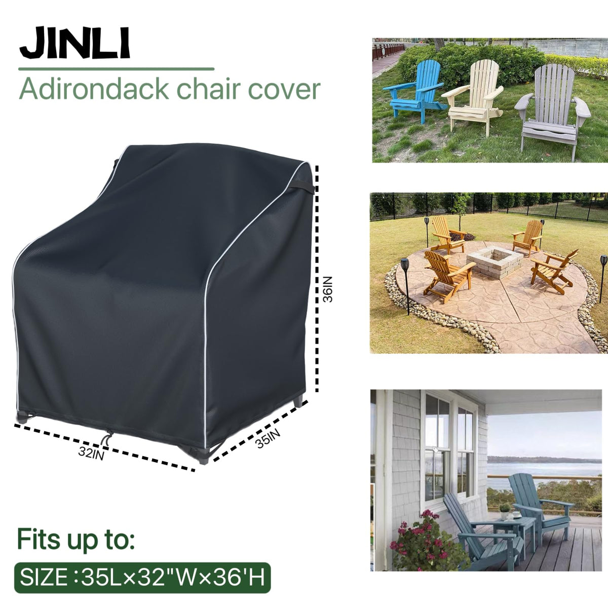 1-Pack Adirondack Chair Cover, Waterproof Patio Cover, 32Wx35Dx36H