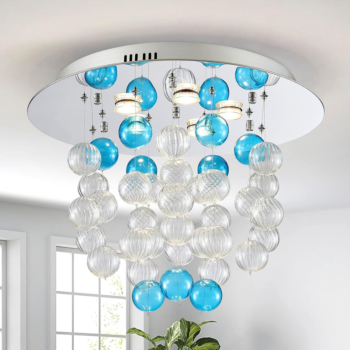 Modern Bubble Glass Chandelier, Sculptural Cluster Fixture for Dining Rooms
