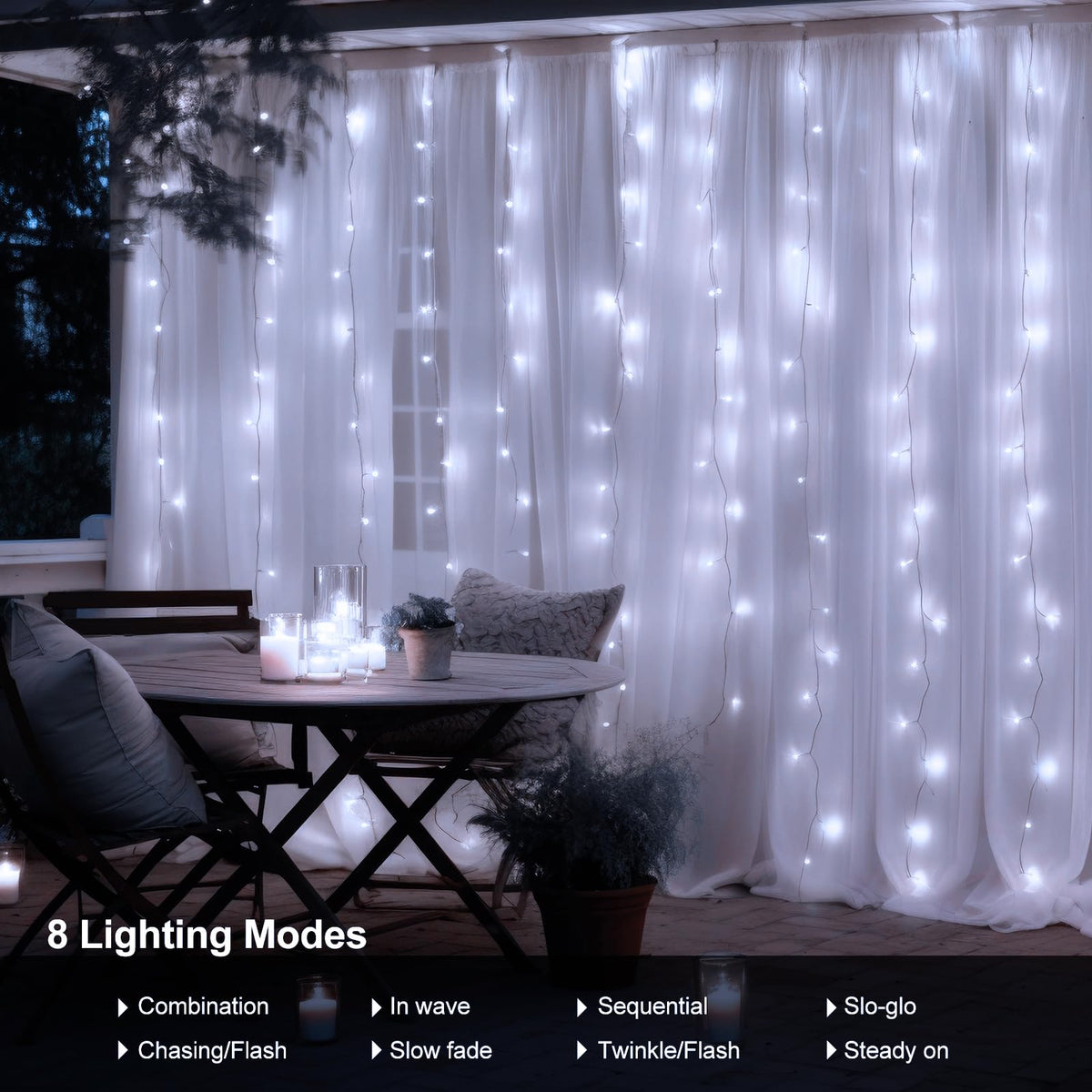 9.8Ft×9.8ft Christmas Curtain Lights Battery Operated with Remote