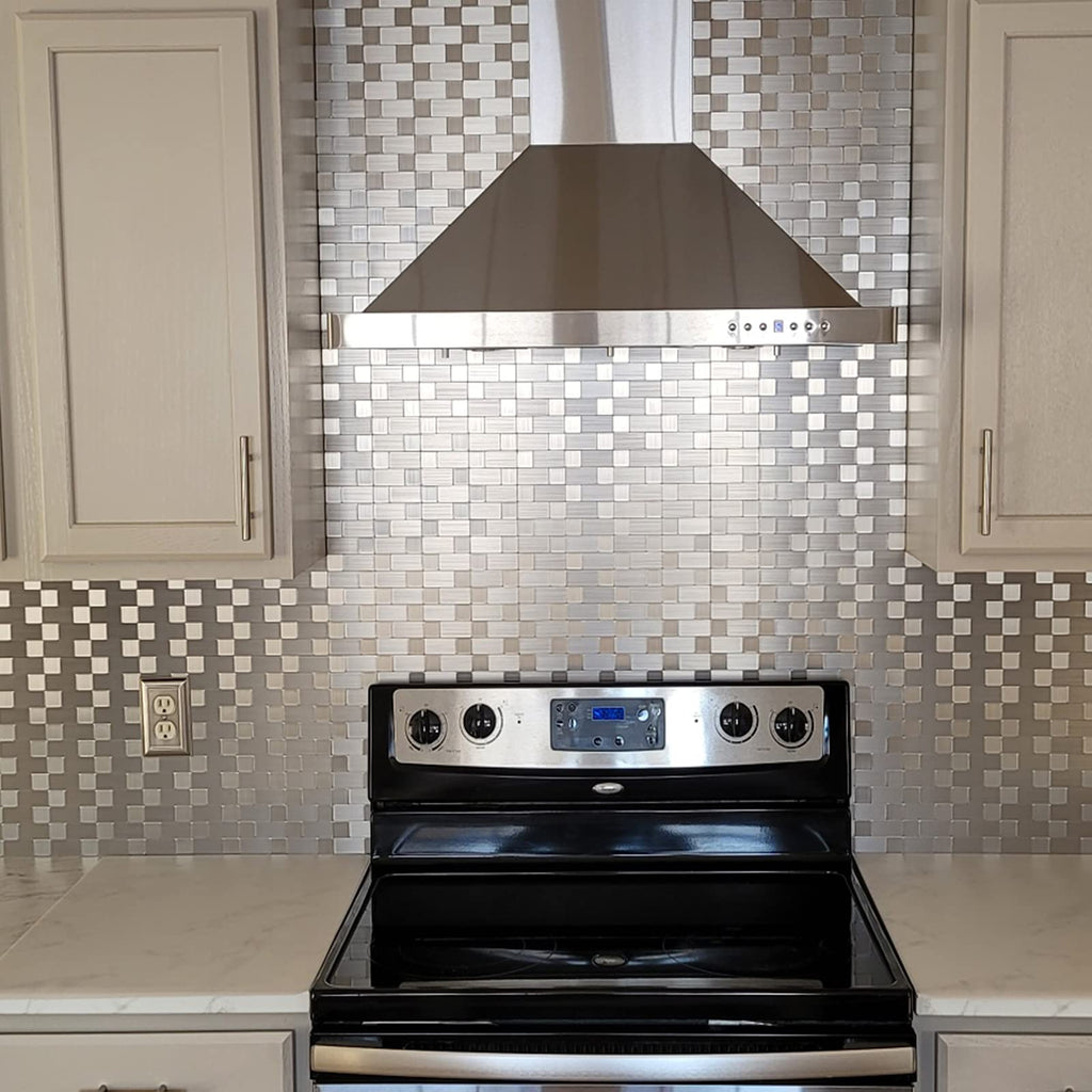 10-Pack Metal Peel and Stick Backsplash Tile, Silver Aluminium