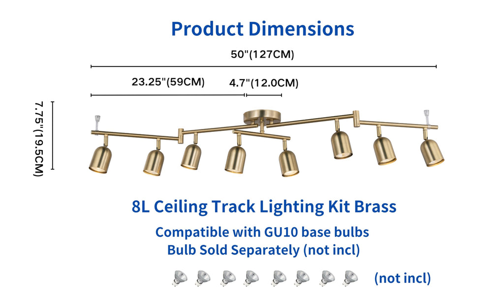 8 Light Modern Track Lighting Fixtures, Matte Brass Center Rotatable Bar Ceiling Spotlight, Foldable Arms Track
