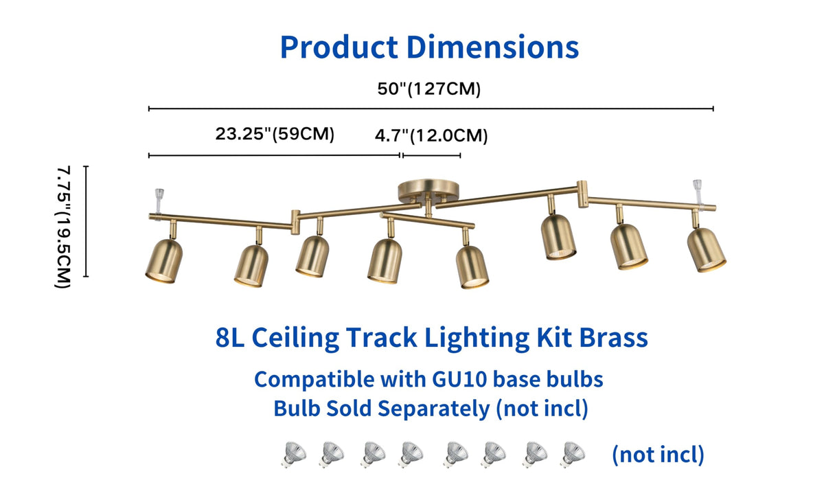 8 Light Modern Track Lighting Fixtures, Matte Brass Center Rotatable Bar Ceiling Spotlight, Foldable Arms Track