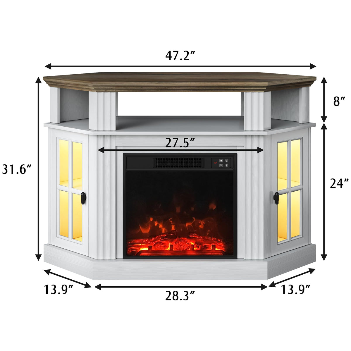 LED Corner Fireplace TV Stand with Mood Lighting, for TVs up to 55" with Storage Cabinets, Entertainment Center