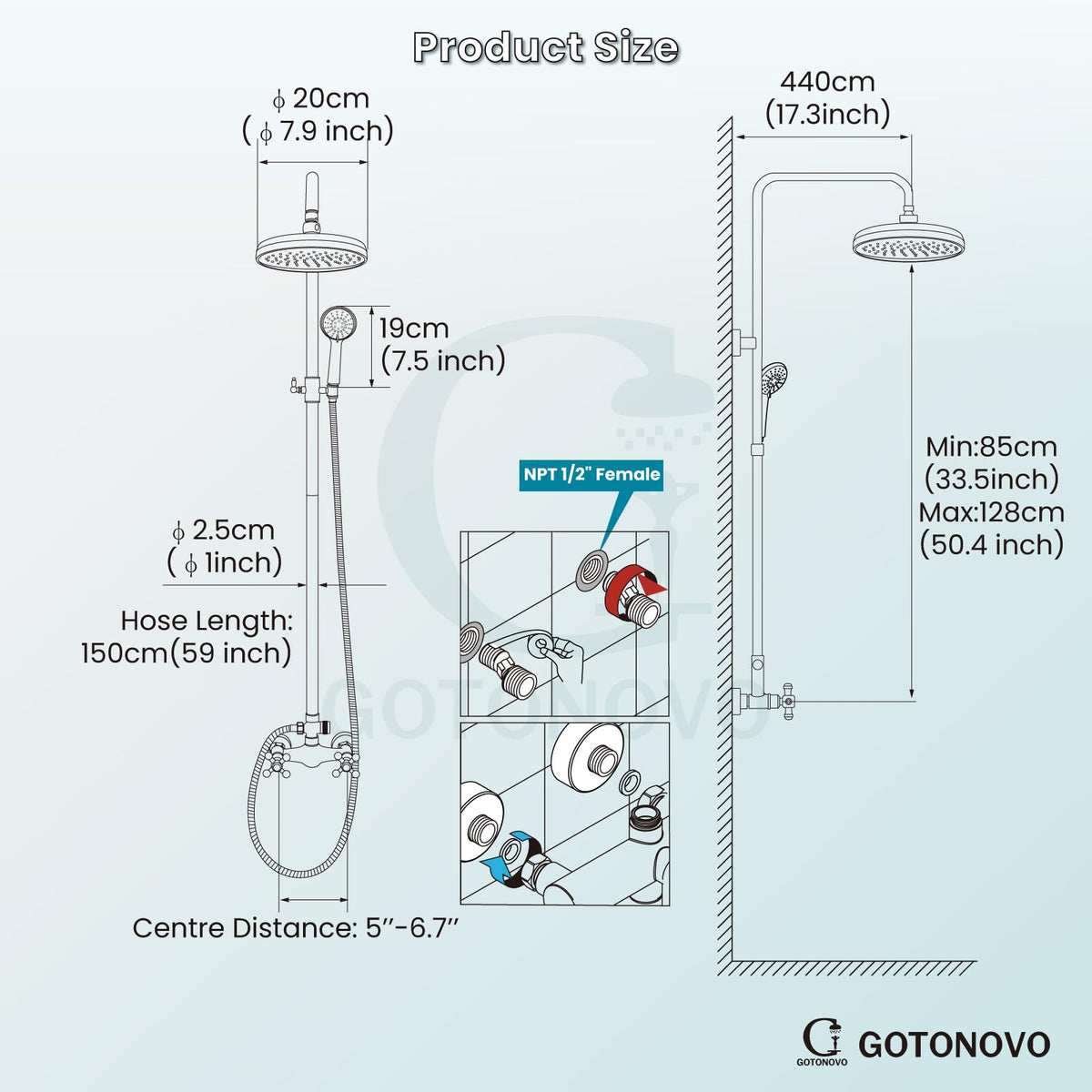 Exposed Shower System Wall Mount,Polish Gold,Metal Handheld